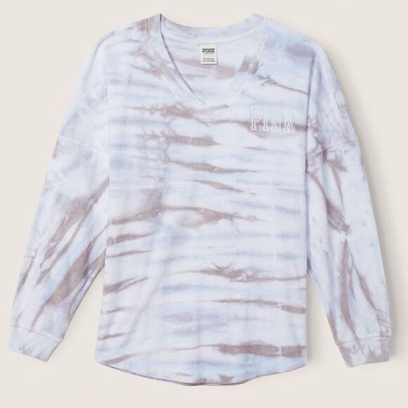 Victoria’s Secret Pink Varsity Terry V Neck Oversized Pullover white artic ice - Picture 6 of 11